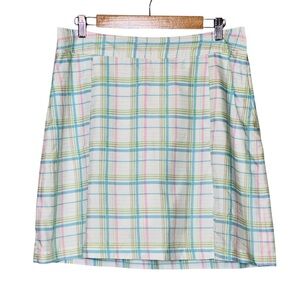 Athleta White Blue, Green Pink Plaid Golf Skort Skirt & Zip back pocket sidezip